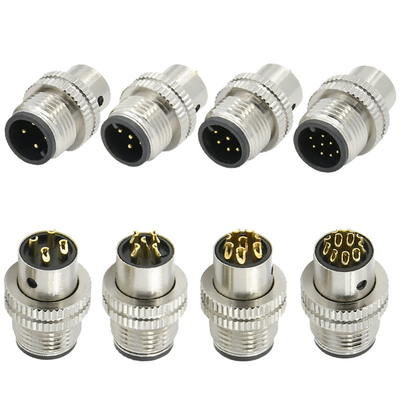 Connettore a spina schermato femmina M12, da 3 a 17 pin, IP67, standard DIN impermeabile