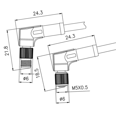 M5 impermeabilizzano 3 Pin Male Female Connector Left/assemblaggio cavi di modellatura ad angolo retto