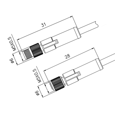 M5 impermeabilizzano 3 Pin Male Female Connector Left/assemblaggio cavi di modellatura ad angolo retto
