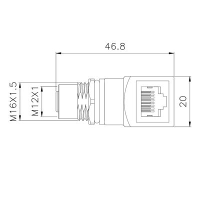 Ip67 codifica industriale impermeabile di Ethernet M12 D al connettore maschio del gomito dell'adattatore RJ45